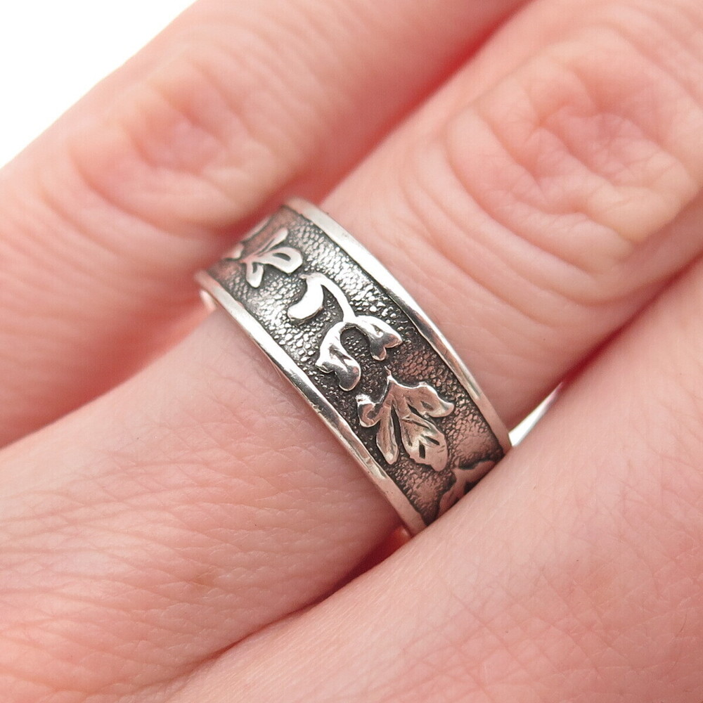 875 Silver Vintage European Floral Oxidized Band Ring Size 6.25